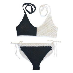 Black and white two pece crochet knit 'mesh' swimsuit bikini